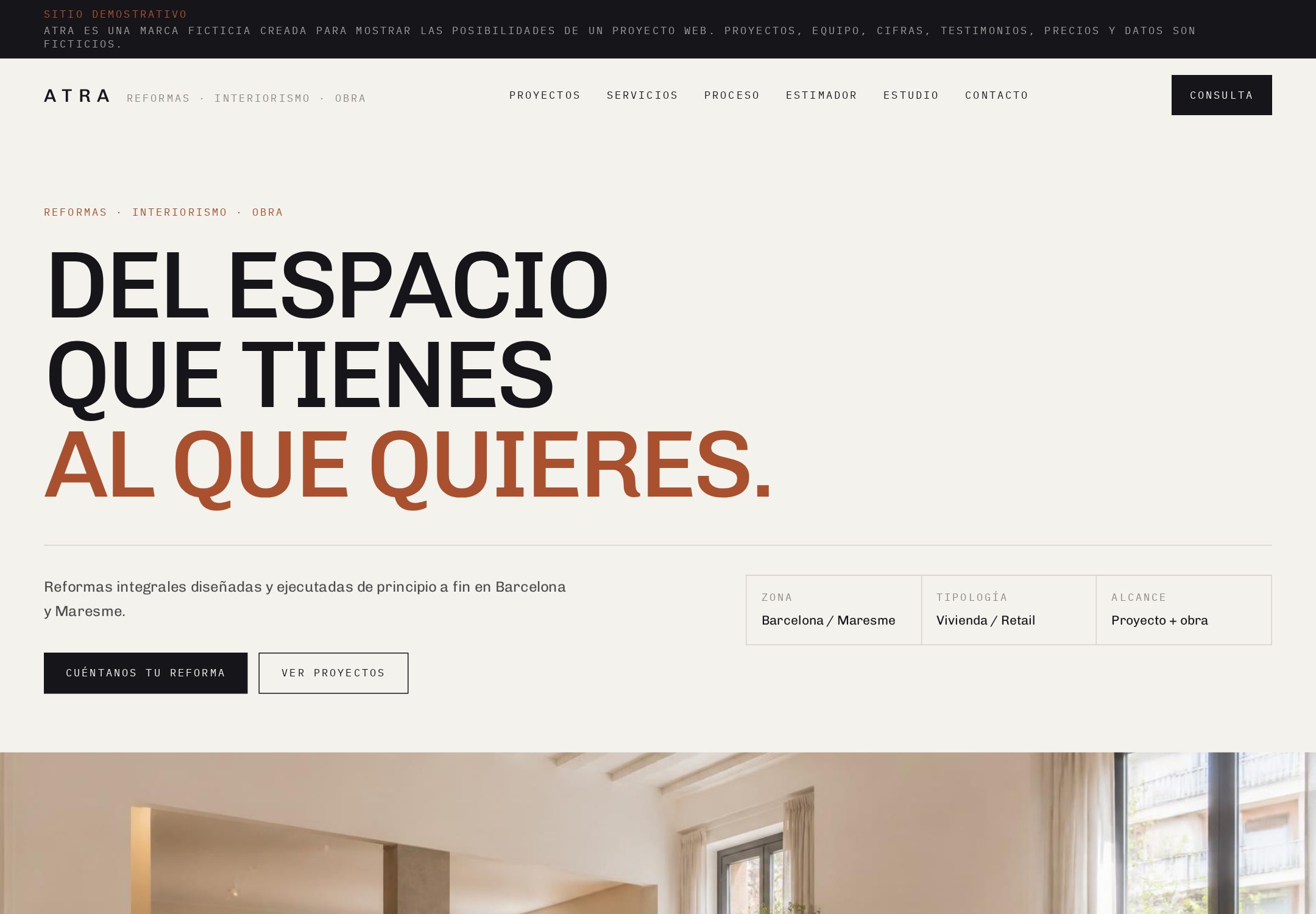Portada de la web ATRA, estudio de arquitectura interior