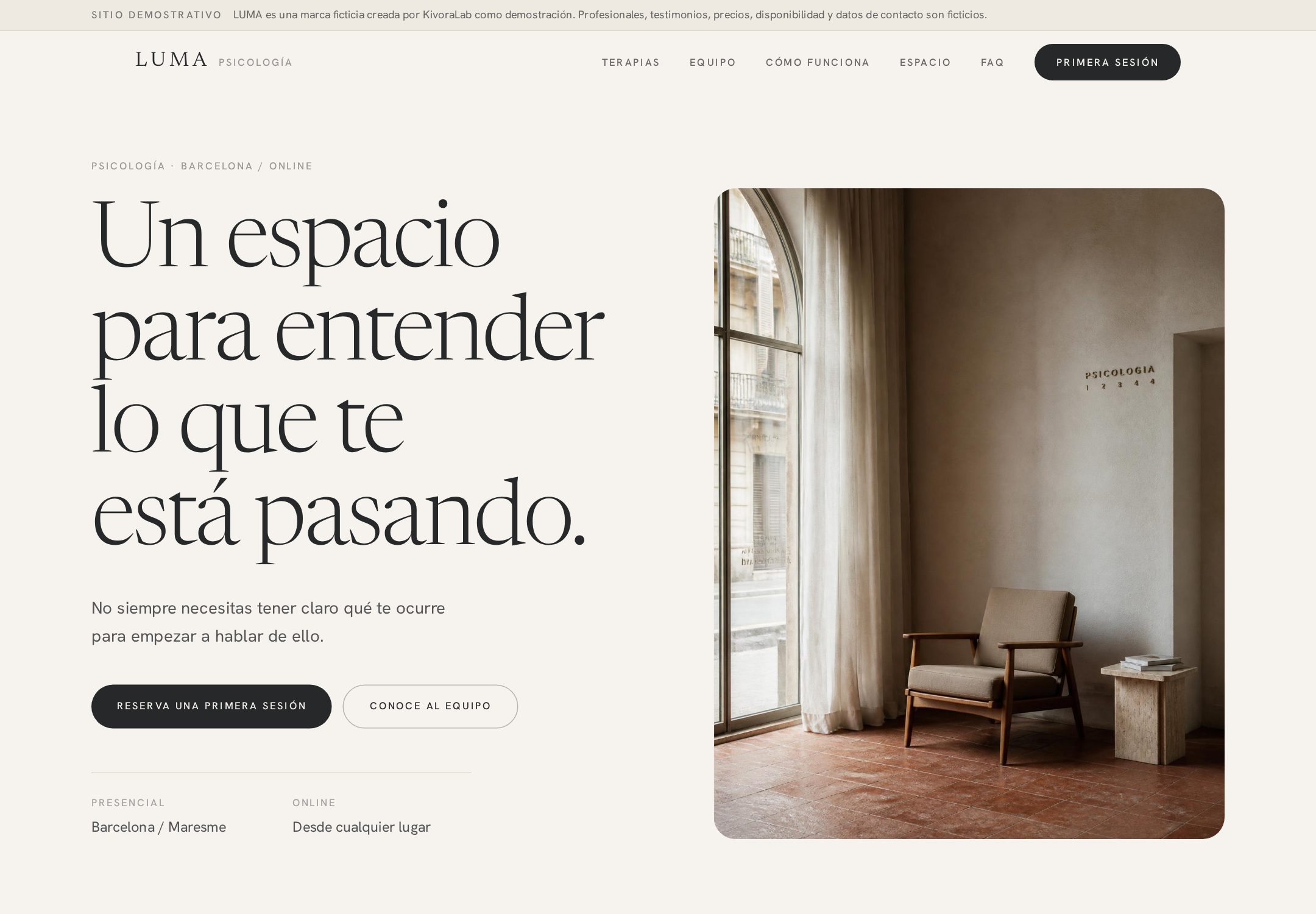 Portada de la web LUMA, centro de psicología