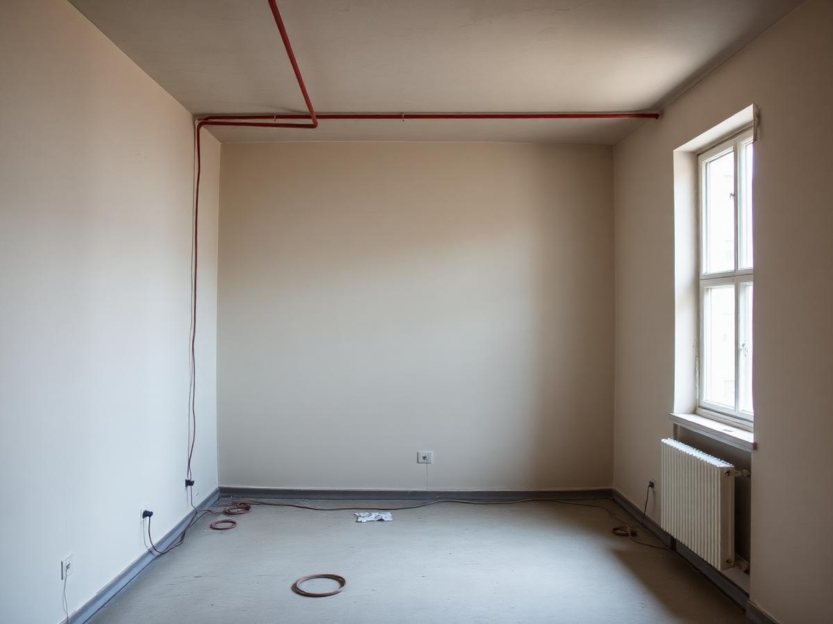 Vivienda en obra con instalaciones vistas y paredes preparadas
